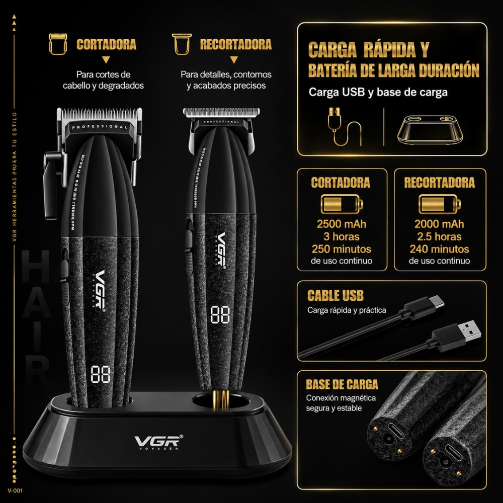COMBO BARBER PRO VGR V-640S4 CLIPPER TRIMMER SHAVER SECADOR - 4