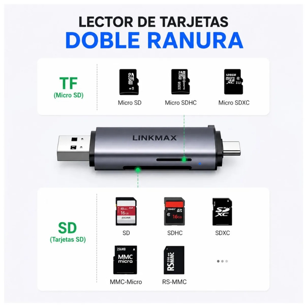 LECTOR TARJETAS SD MICROSD USB 3.0 + USB C + OTG TF ANDROID - 2