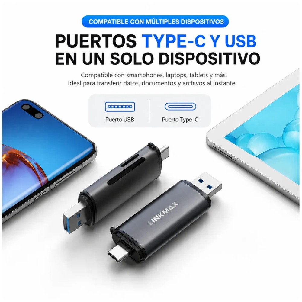 LECTOR TARJETAS SD MICROSD USB 3.0 + USB C + OTG TF ANDROID - 5