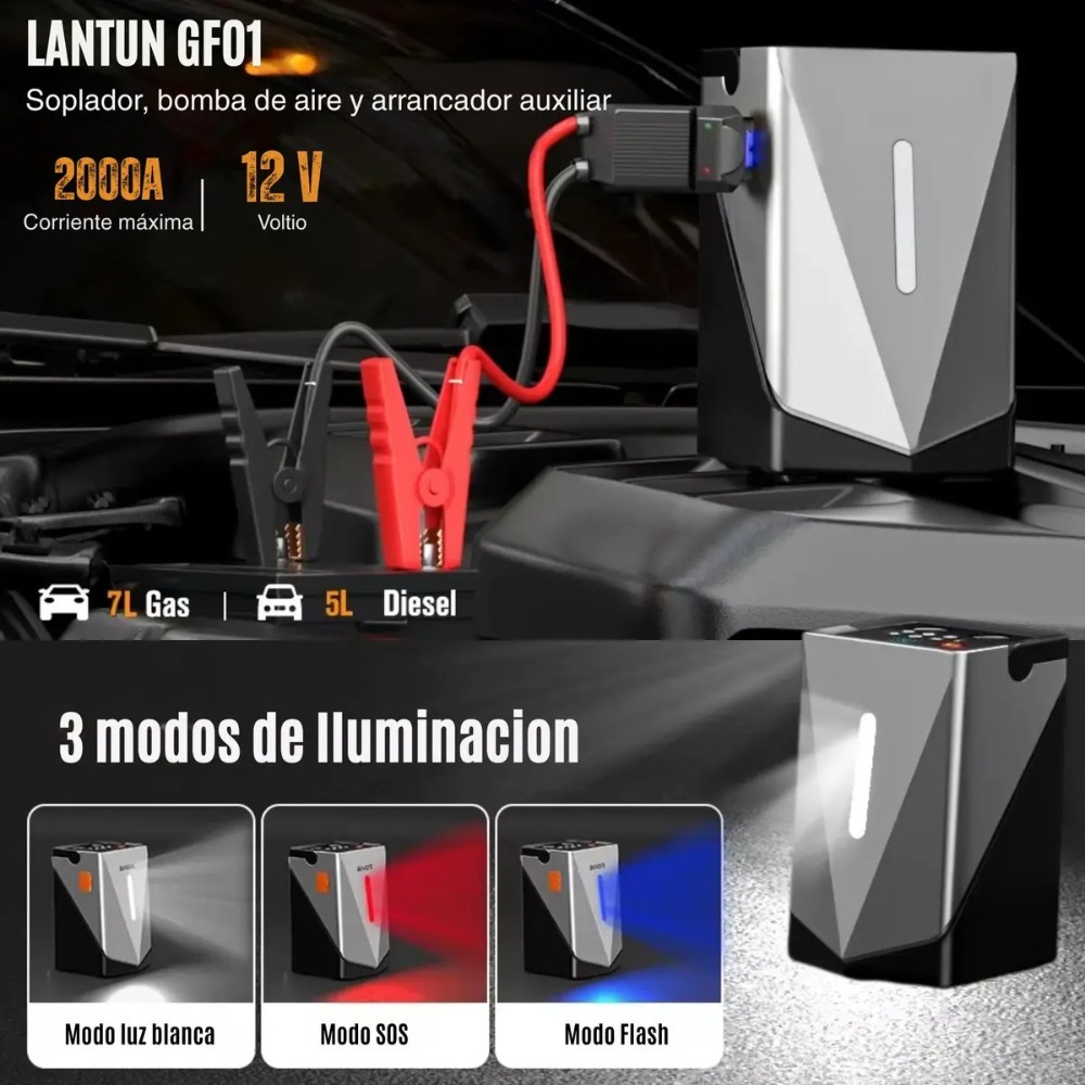 ARRANCADOR DE BATERÍA DE AUTO PORTÁTIL, COMPRESOR E INFLADOR - 2