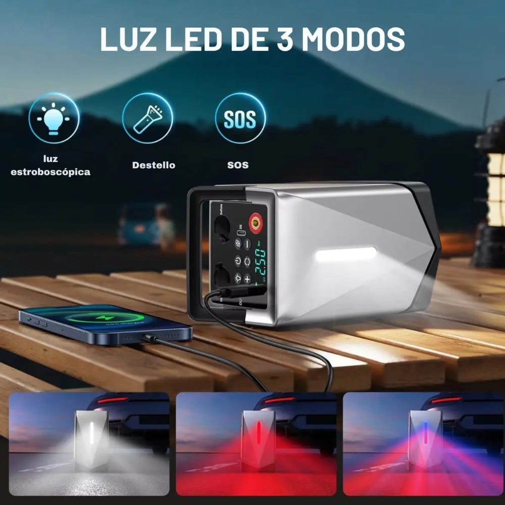 ARRANCADOR DE BATERÍA DE AUTO PORTÁTIL, COMPRESOR E INFLADOR - 6
