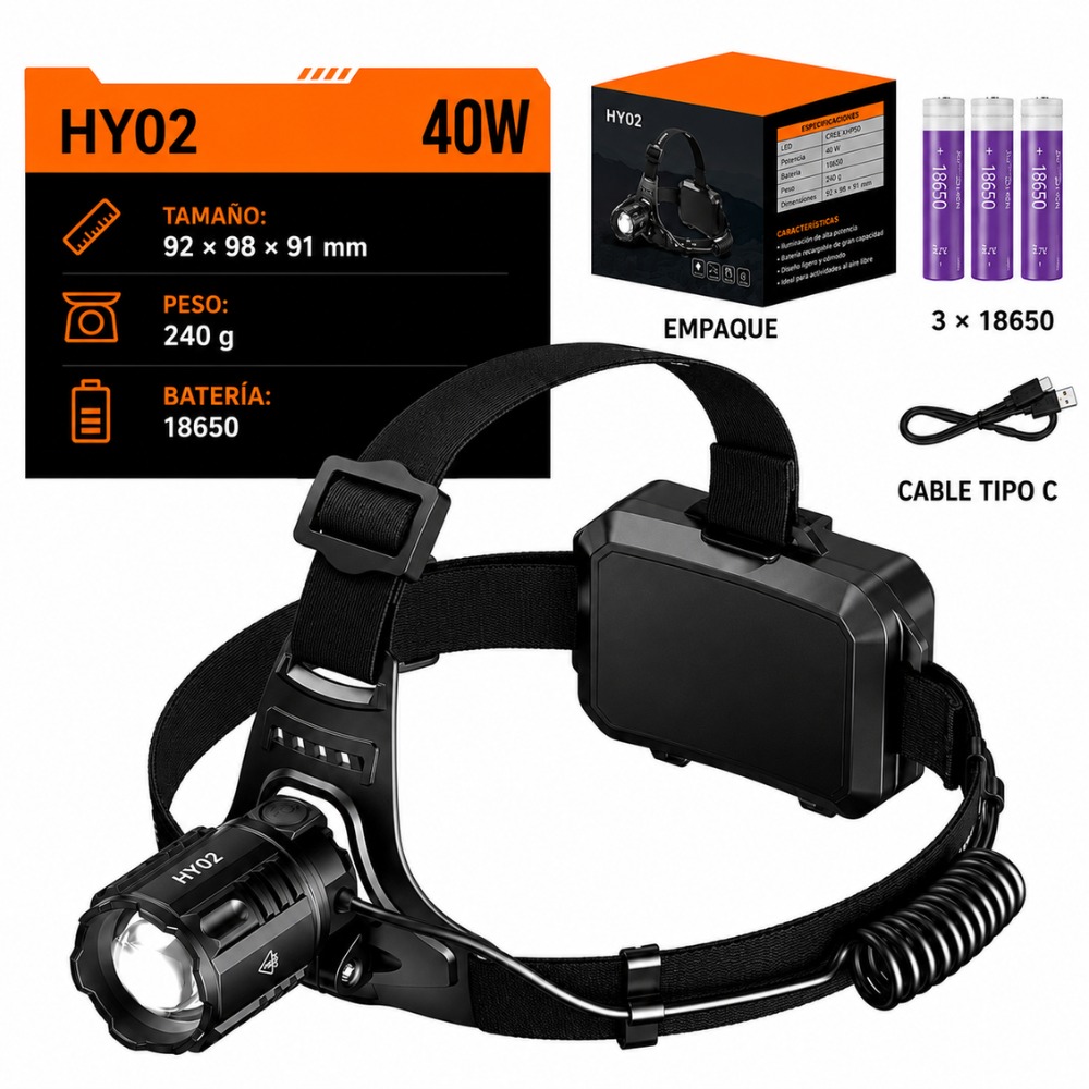 LINTERNA FRONTAL SUPERFIRE HY02 SENSOR DE MOVIMIENTO - 1