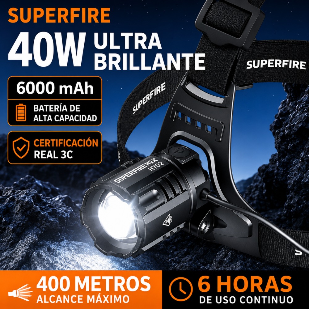 LINTERNA FRONTAL SUPERFIRE HY02 SENSOR DE MOVIMIENTO - 4