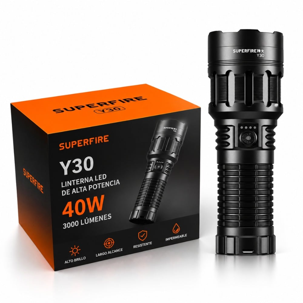 LINTERNA TÁCTICA SUPERFIRE Y30 3000LM ALCANCE 900M USB-C 40W - 1