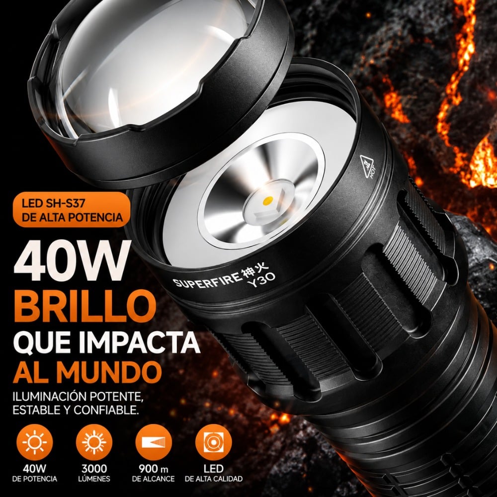 LINTERNA TÁCTICA SUPERFIRE Y30 3000LM ALCANCE 900M USB-C 40W - 5