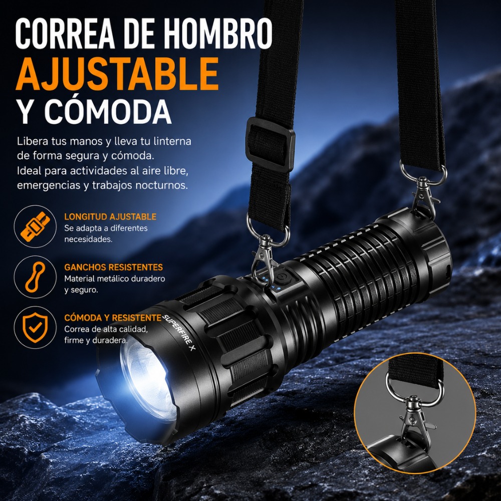 LINTERNA TÁCTICA SUPERFIRE Y30 3000LM ALCANCE 900M USB-C 40W - 6