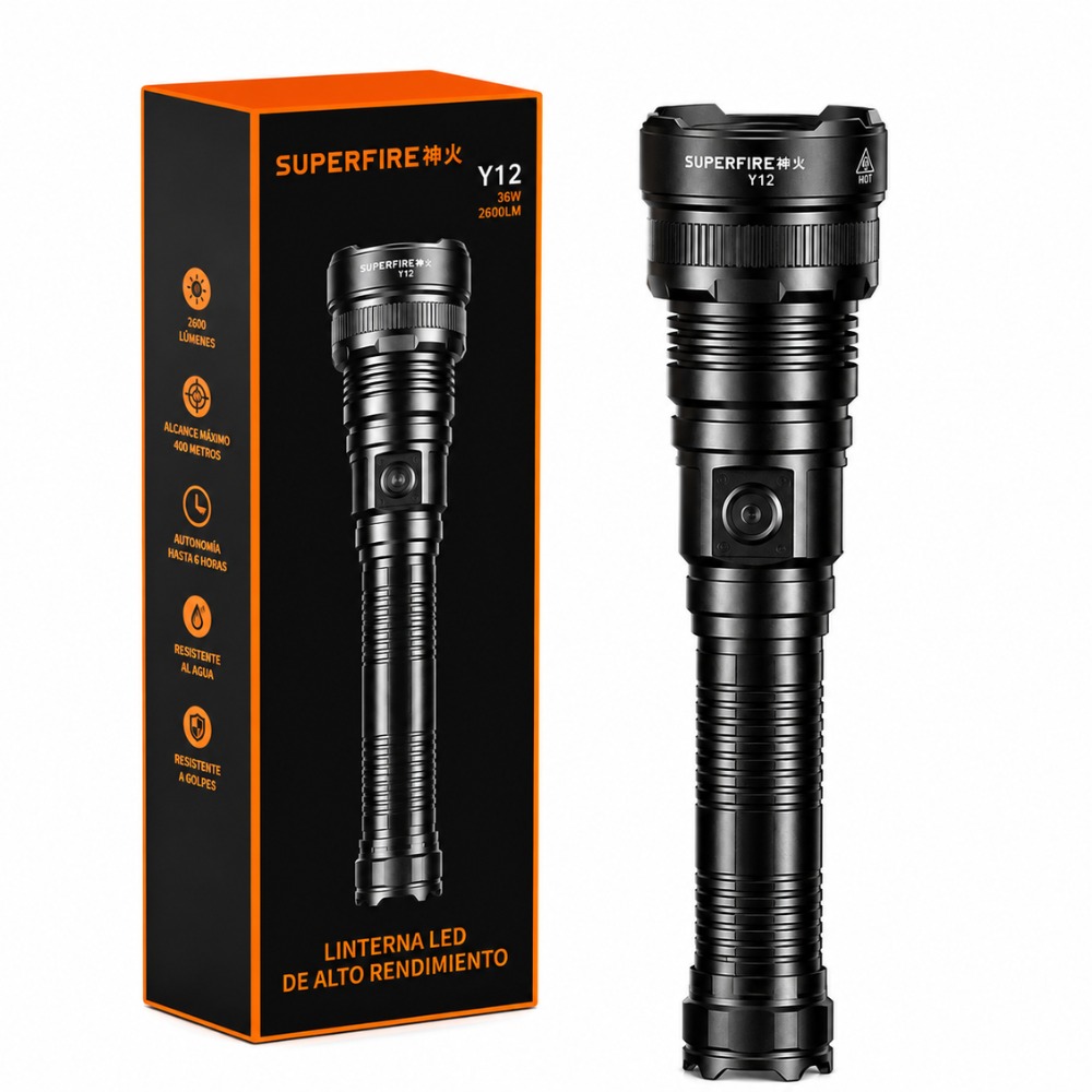 LINTERNA TÁCTICA SUPERFIRE Y12 P90 3000 LÚMENES 390M - 1