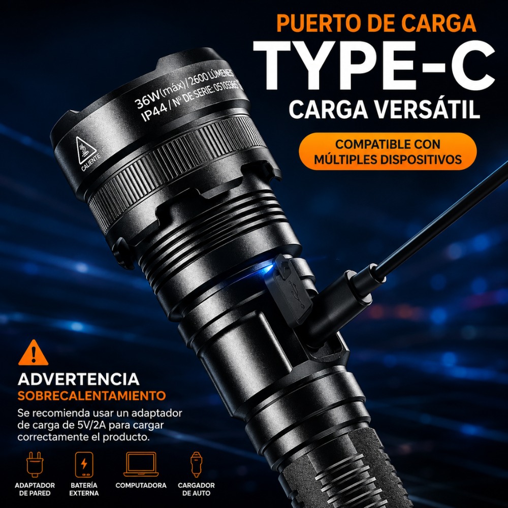 LINTERNA TÁCTICA SUPERFIRE Y12 P90 3000 LÚMENES 390M - 6