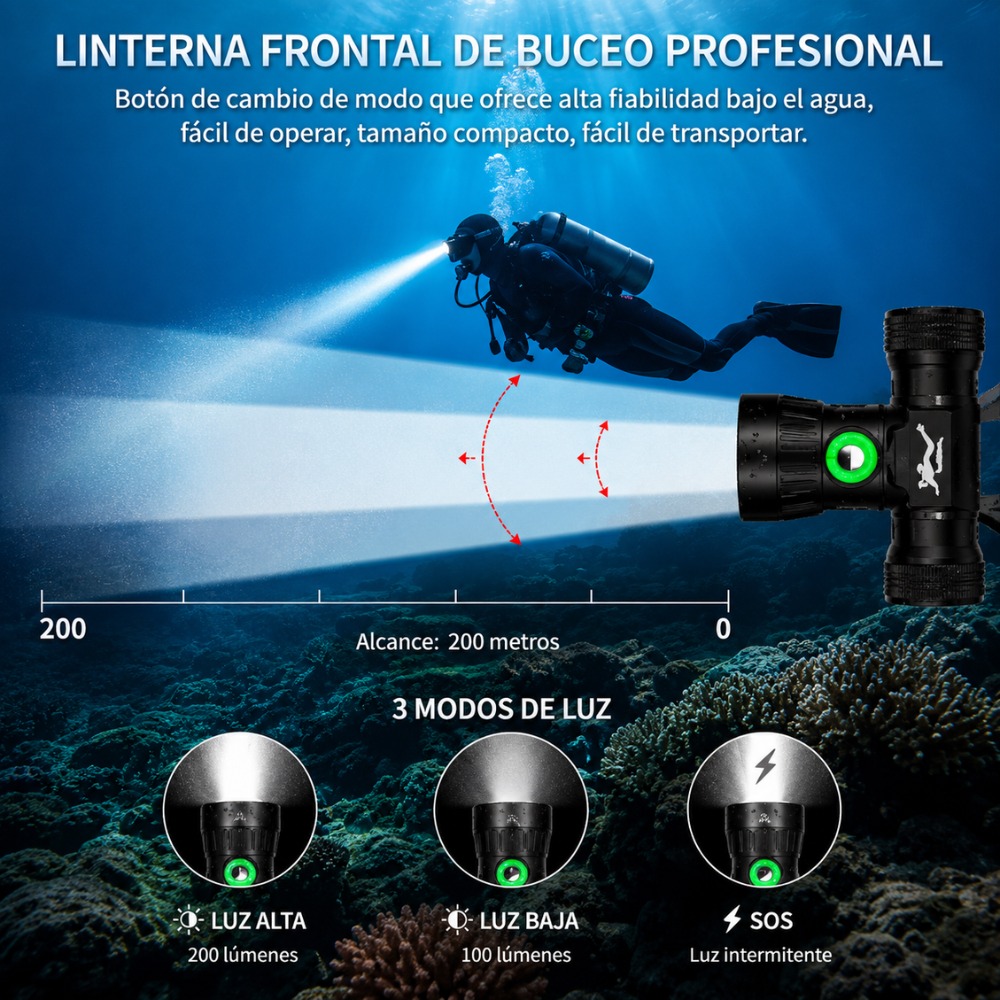 LINTERNA SUBMARINA DH100 LED L2 10W IMPERMEABLE IPX8 - 5