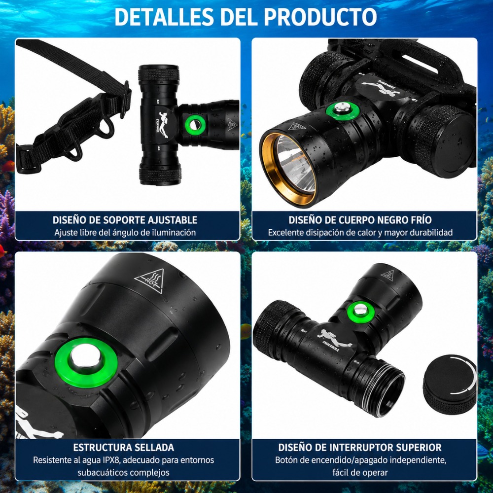 LINTERNA SUBMARINA DH100 LED L2 10W IMPERMEABLE IPX8 - 7