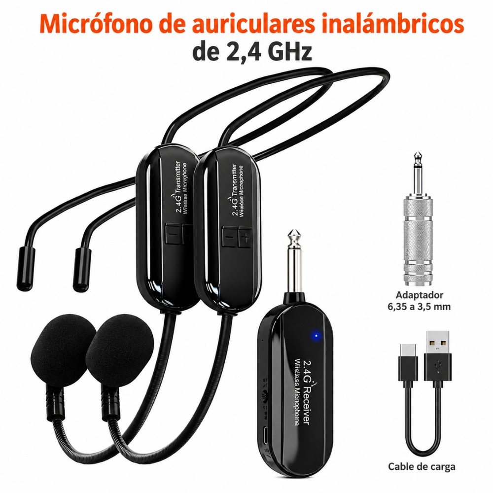 MICRÓFONO INALÁMBRICO DUAL DIADEMA Y MANO 2.4G - 3