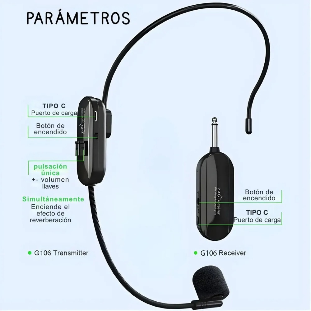 MICRÓFONO INALÁMBRICO DUAL DIADEMA Y MANO 2.4G - 8
