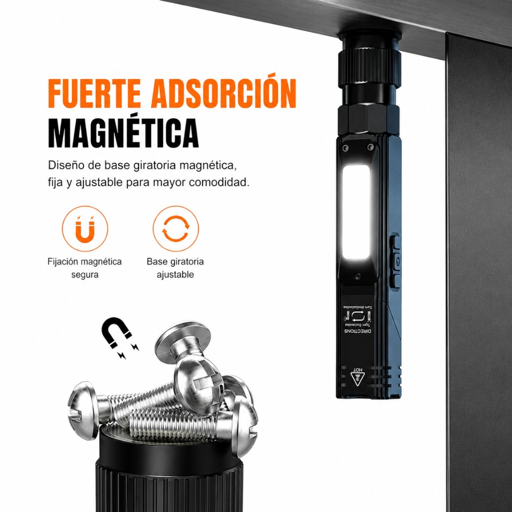 LINTERNA FRONTAL RECARGABLE MAGNÉTICA USB C 5 MODOS LED - 2