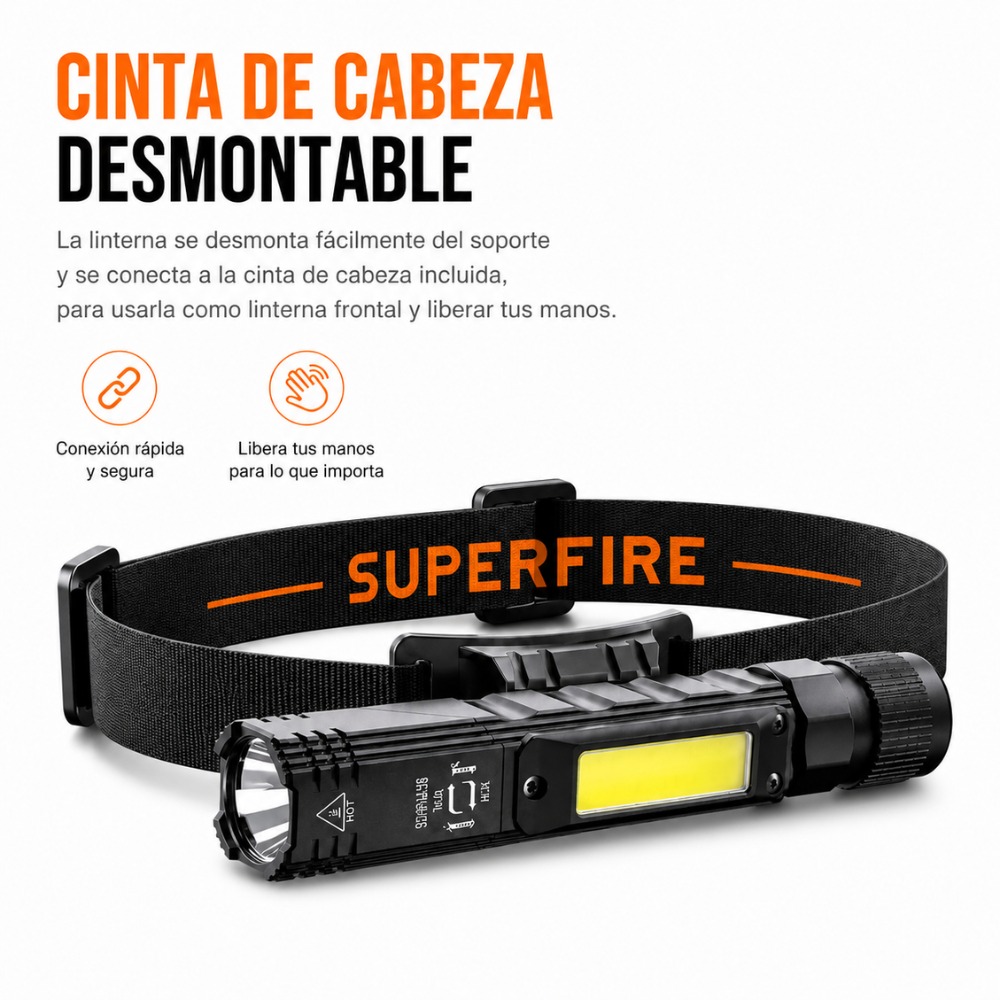 LINTERNA FRONTAL RECARGABLE MAGNÉTICA USB C 5 MODOS LED - 7