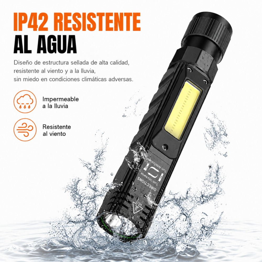 LINTERNA FRONTAL RECARGABLE MAGNÉTICA USB C 5 MODOS LED - 8