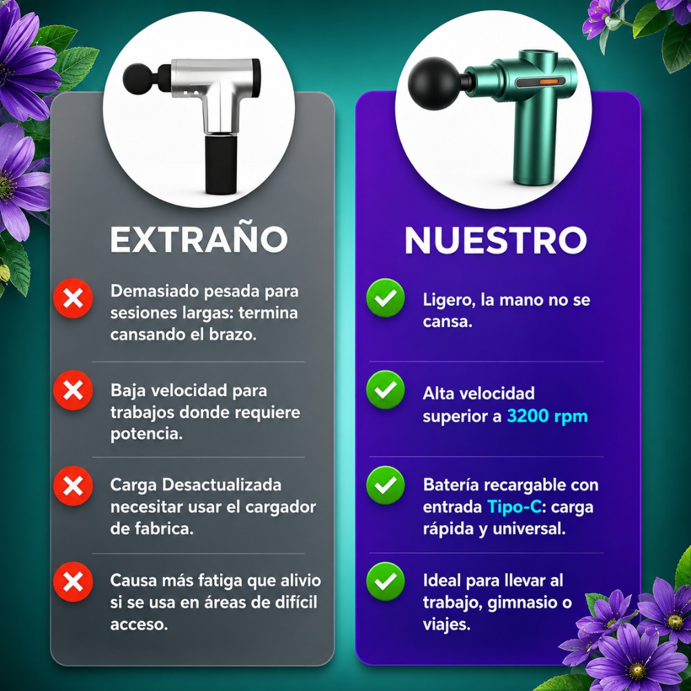 PISTOLA DE MASAJE RECARGABLE 6 VELOCIDADES 4 CABEZALES VERDE - 5