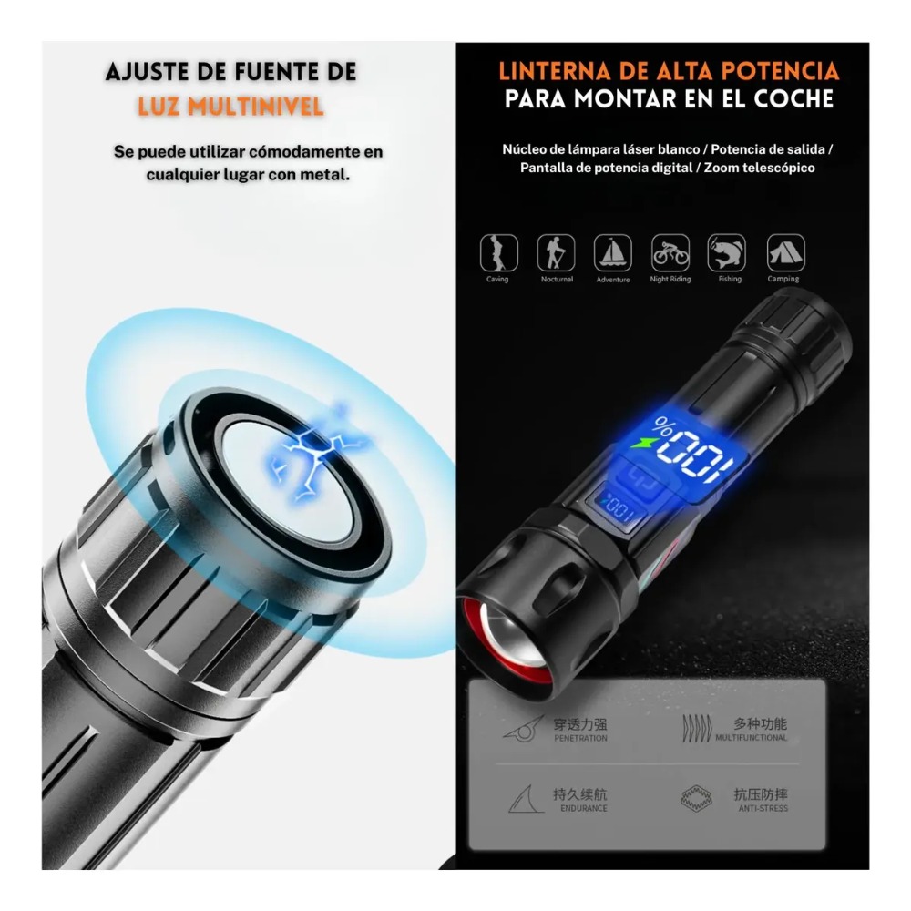 LINTERNA LED TÁCTICA LANTUN 3500M DE ALCANCE RECARGABLE - 5