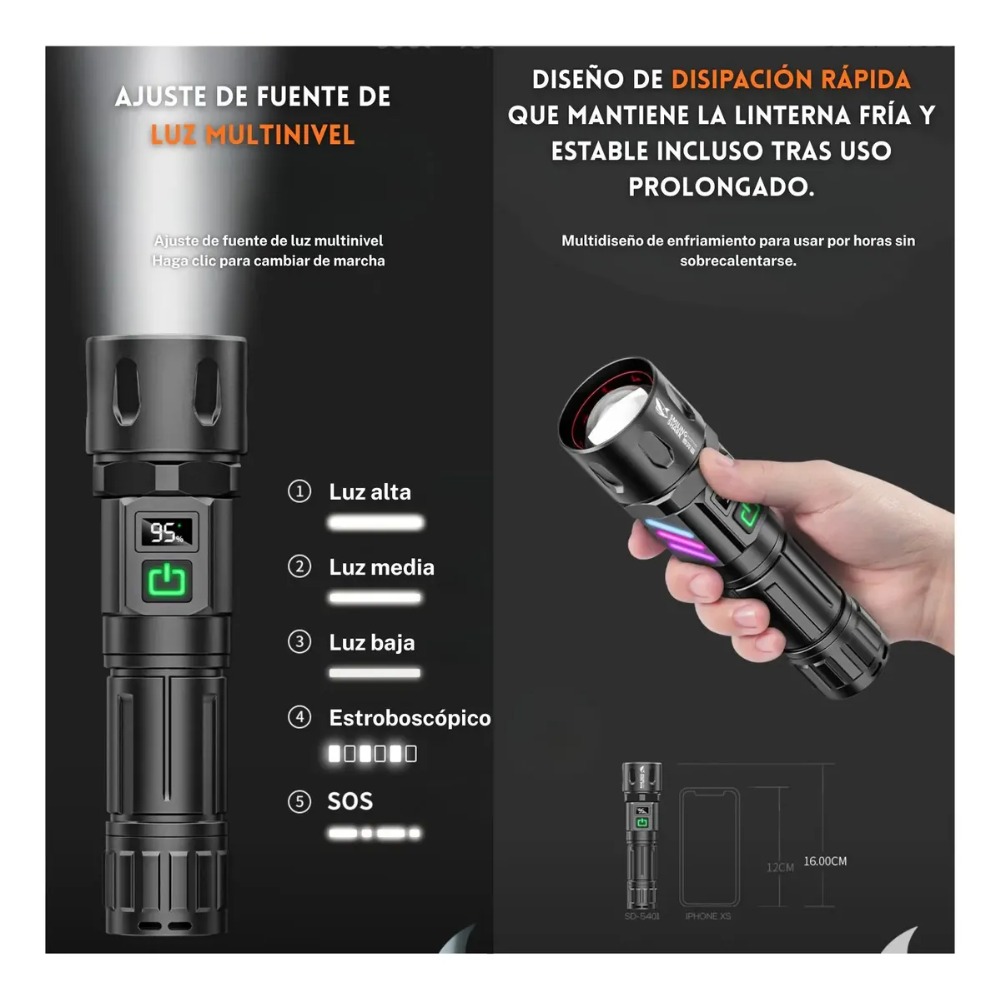 LINTERNA LED TÁCTICA LANTUN 3500M DE ALCANCE RECARGABLE - 6