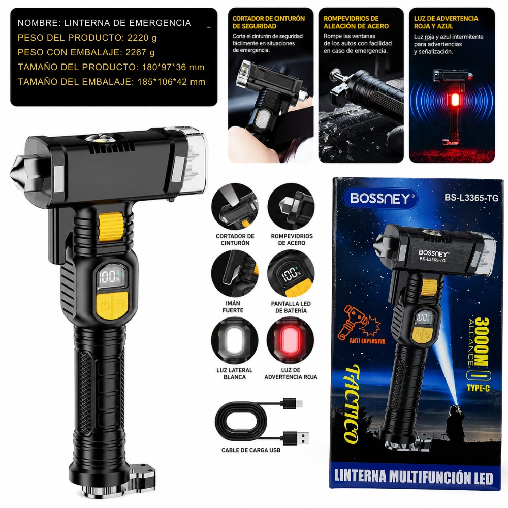LINTERNA MULTIFUNCIONAL EMERGENCIA 12 EN 1 RECARGABLE USB - 5