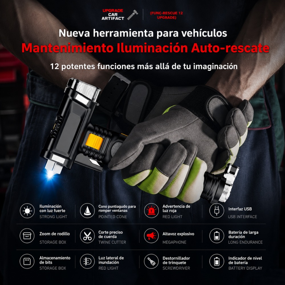 LINTERNA MULTIFUNCIONAL EMERGENCIA 12 EN 1 RECARGABLE USB - 9