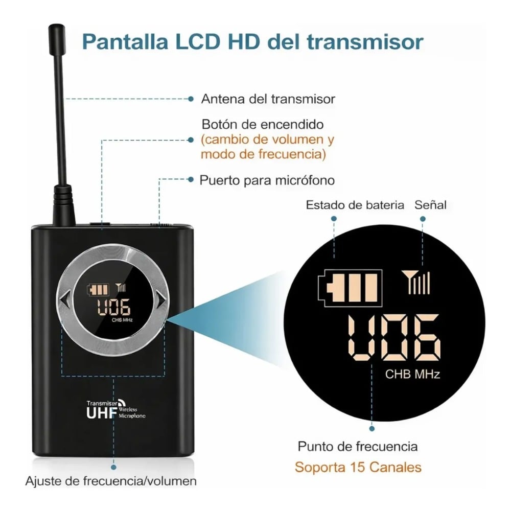 MICRÓFONO INALÁMBRICO UHF DIADEMA AMPLIFICADOR PROFESIONAL - 3