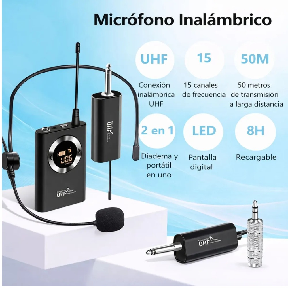 MICRÓFONO INALÁMBRICO UHF DIADEMA AMPLIFICADOR PROFESIONAL - 7