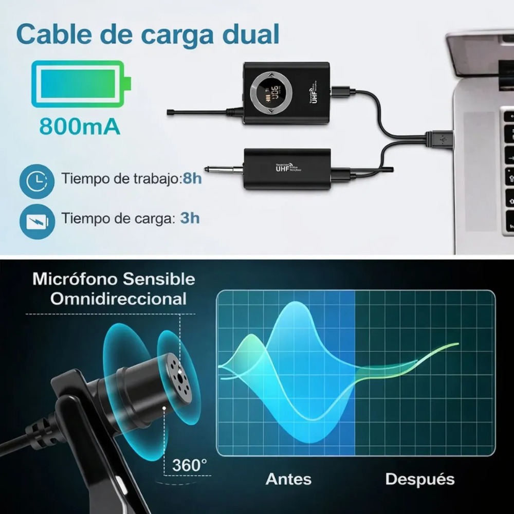 MICRÓFONO INALÁMBRICO UHF DIADEMA AMPLIFICADOR PROFESIONAL - 9