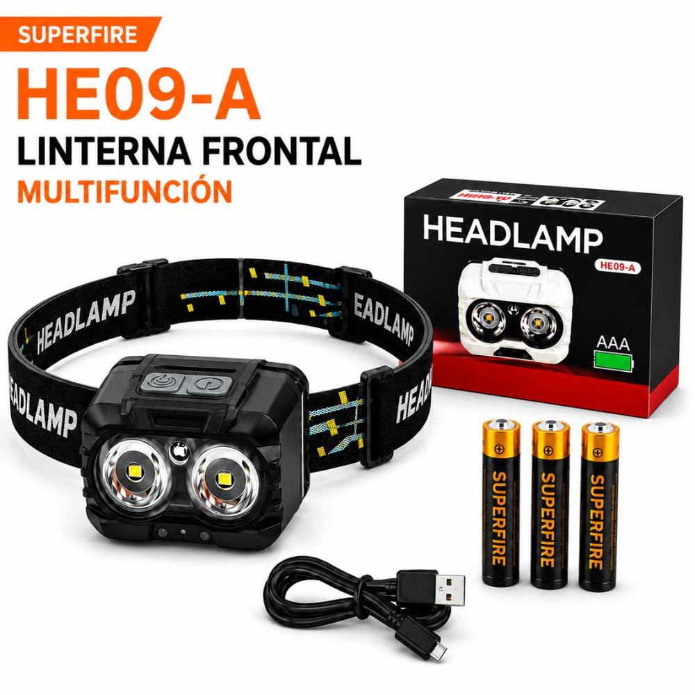 LINTERNA FRONTAL A PILAS 3AAA SUPERFIRE HE09-A MULTIFUNCIÓN - 2