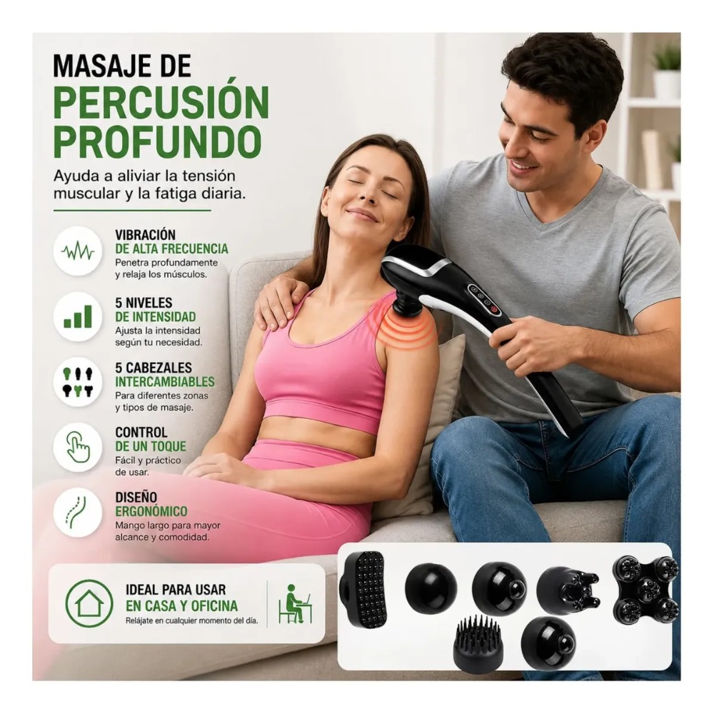 MASAJEADOR CORPORAL ELÉCTRICO DE PERCUSIÓN 7 CABEZALES ALEATORIO - 6