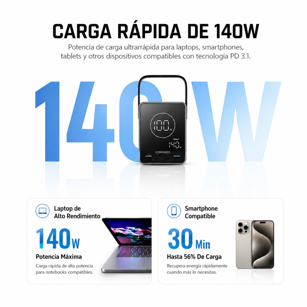 POWER BANK PORTÁTIL 40000MAH 300W PARA LAPTOP Y CELULAR - 3