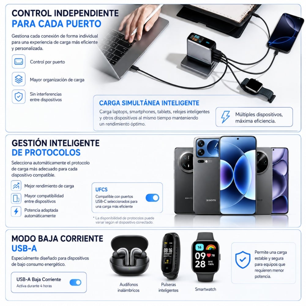 CARGADOR GAN 120W CARGA RÁPIDA 4 PUERTOS USB C Y USB A - 4