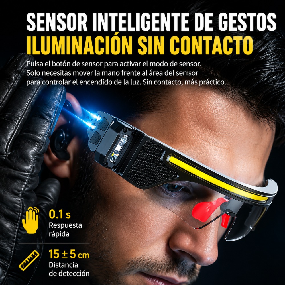 LÁMPARA FRONTAL RECARGABLE CON SENSOR INTEGRADA EN GAFAS LED - 6