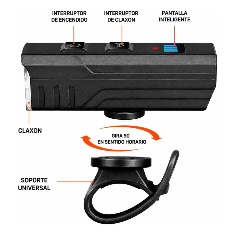 LUZ BICICLETA 1000LM CON CLAXÓN RECARGABLE USB-C - 2