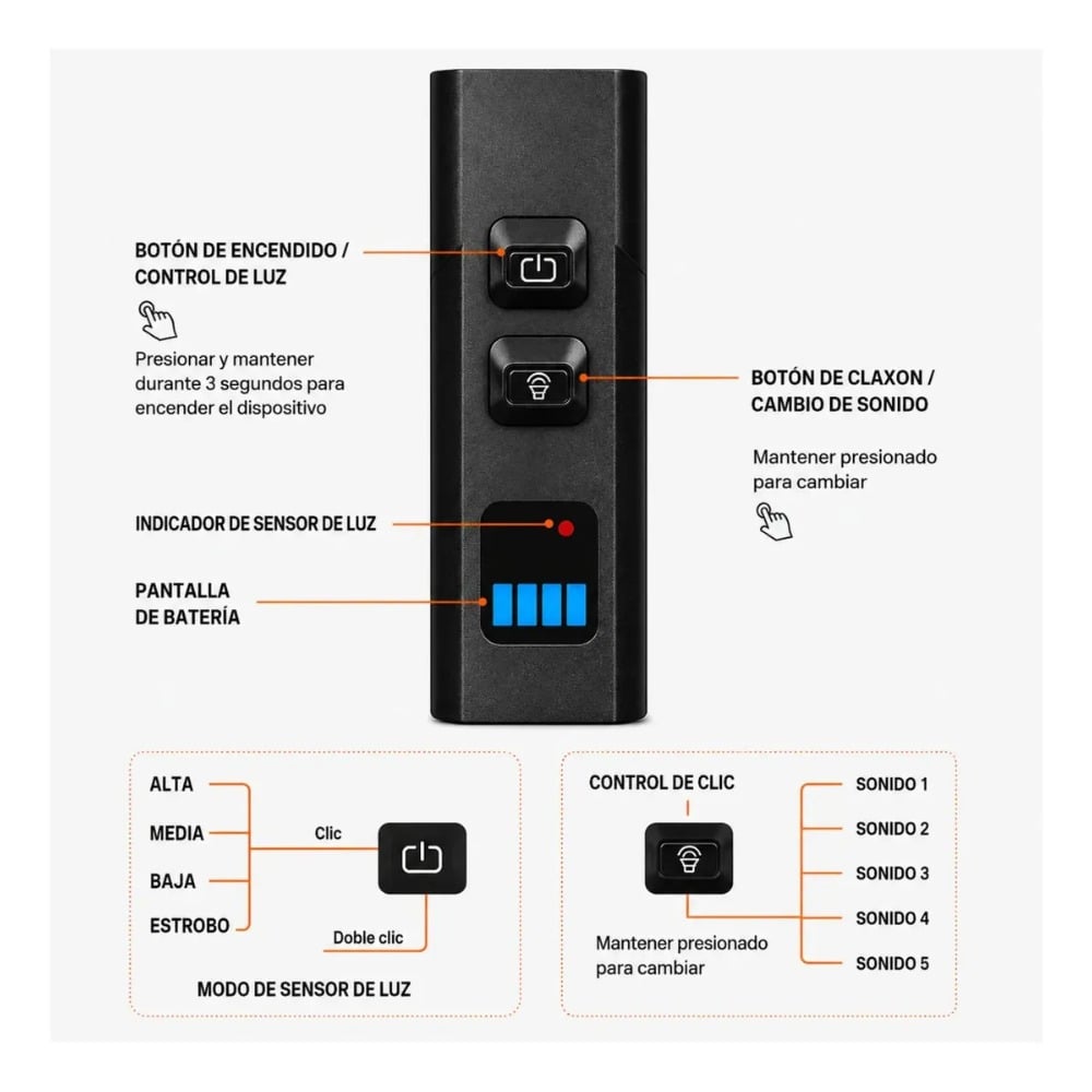 LUZ BICICLETA 1000LM CON CLAXÓN RECARGABLE USB-C - 3