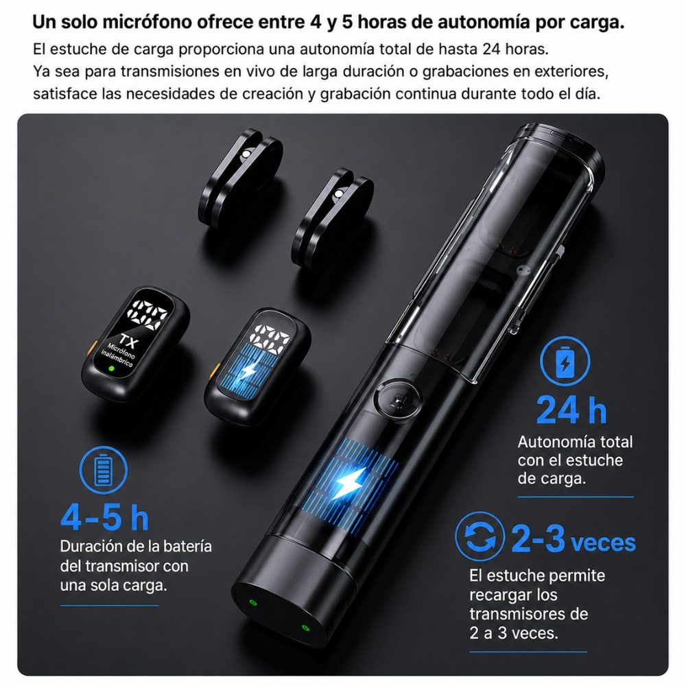 MICRÓFONO INALÁMBRICO CARGA MULTIFUNCIONAL, 20H DURACIÓN - 9