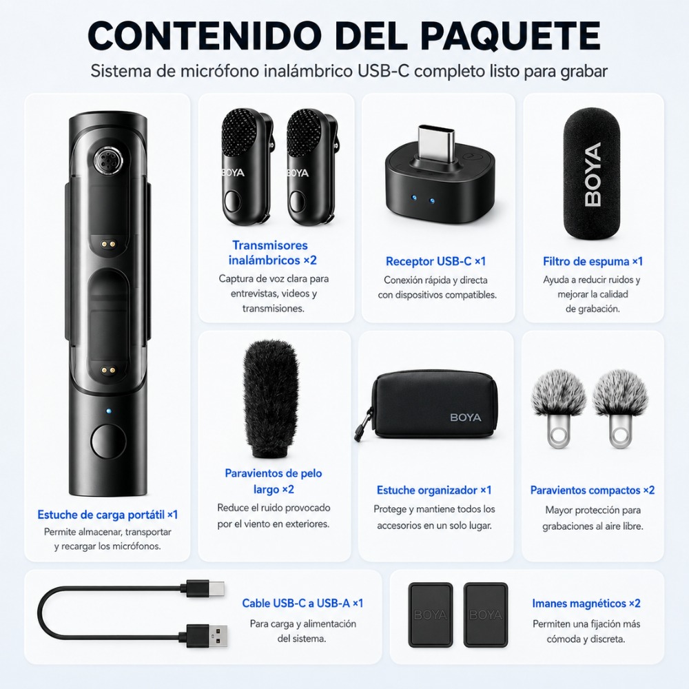 MICRÓFONO INALÁMBRICO USB C CON CANCELACIÓN DE RUIDO - 9