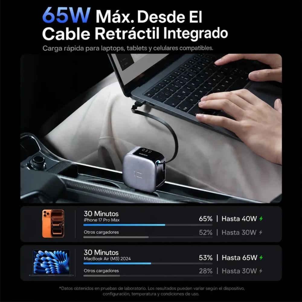 CARGADOR RÁPIDO PARA AUTO CUKTECH 100W CON PANTALLA - 7