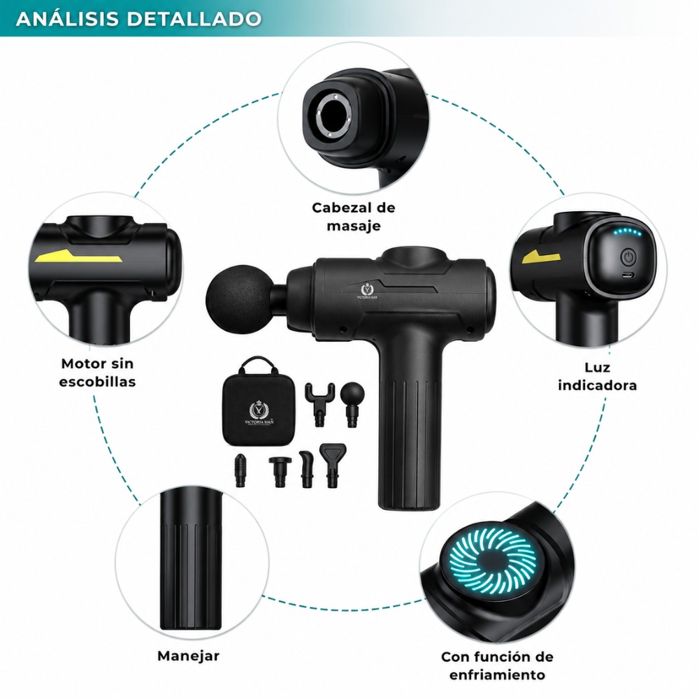 PISTOLA DE MASAJE 6 CABEZALES DE 55W ALIVIO DE DOLOR - 4