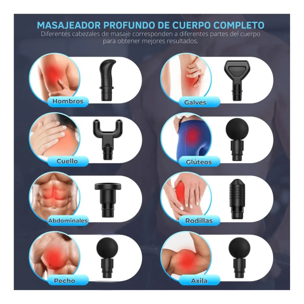 PISTOLA DE MASAJE 6 CABEZALES DE 55W ALIVIO DE DOLOR - 7