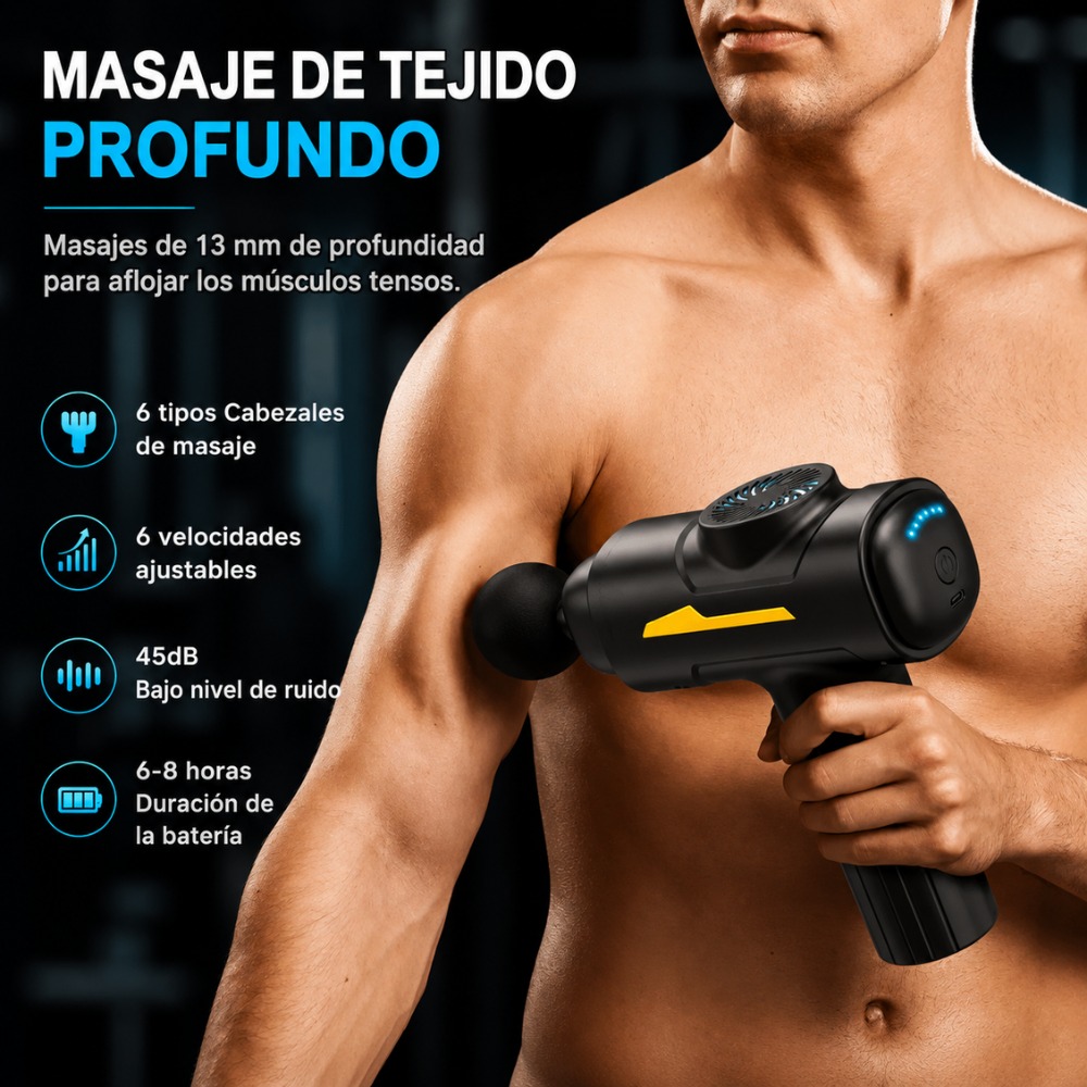 PISTOLA DE MASAJE 6 CABEZALES DE 55W ALIVIO DE DOLOR - 8