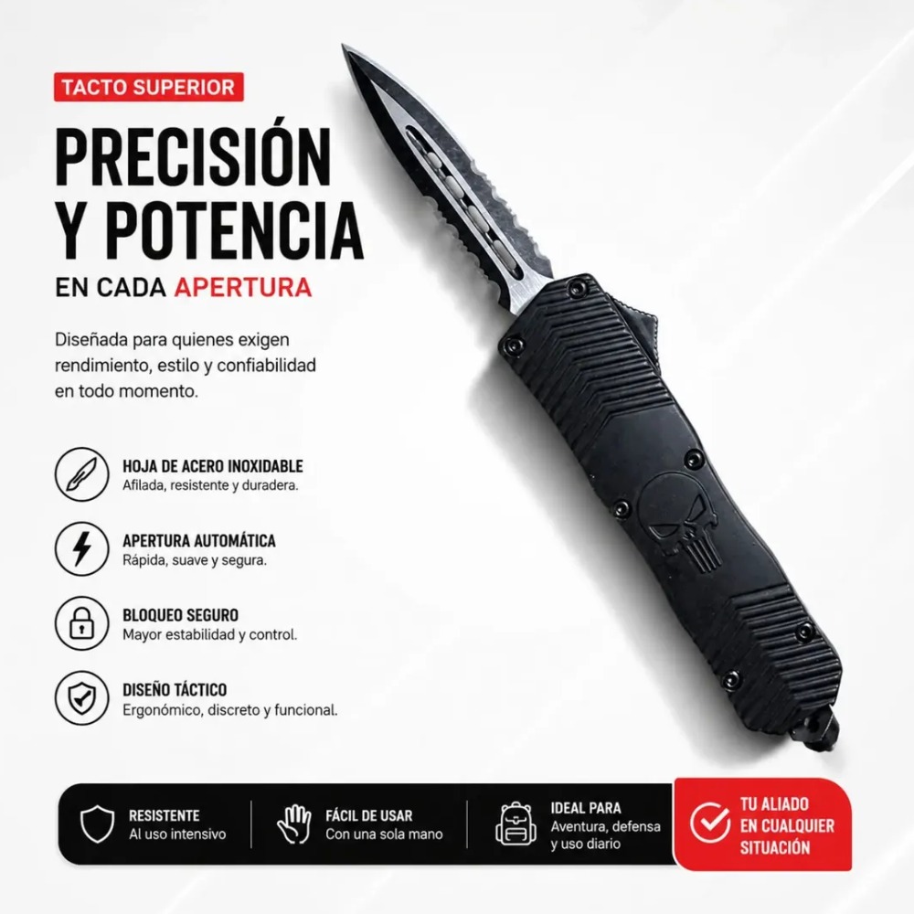 NAVAJA AUTOMÁTICA DE ACERO CON FUNDA TÁCTICA - 2