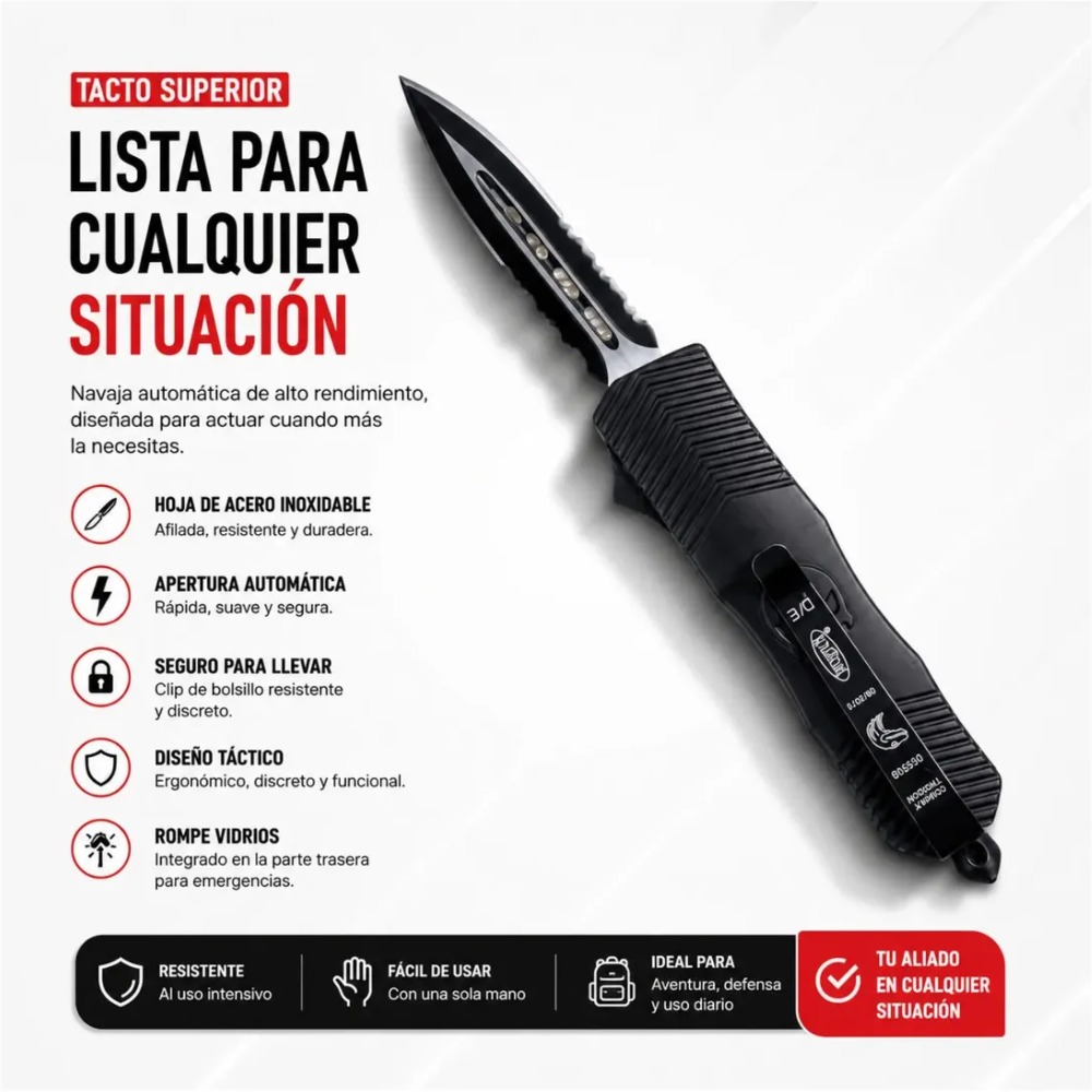 NAVAJA AUTOMÁTICA DE ACERO CON FUNDA TÁCTICA - 3