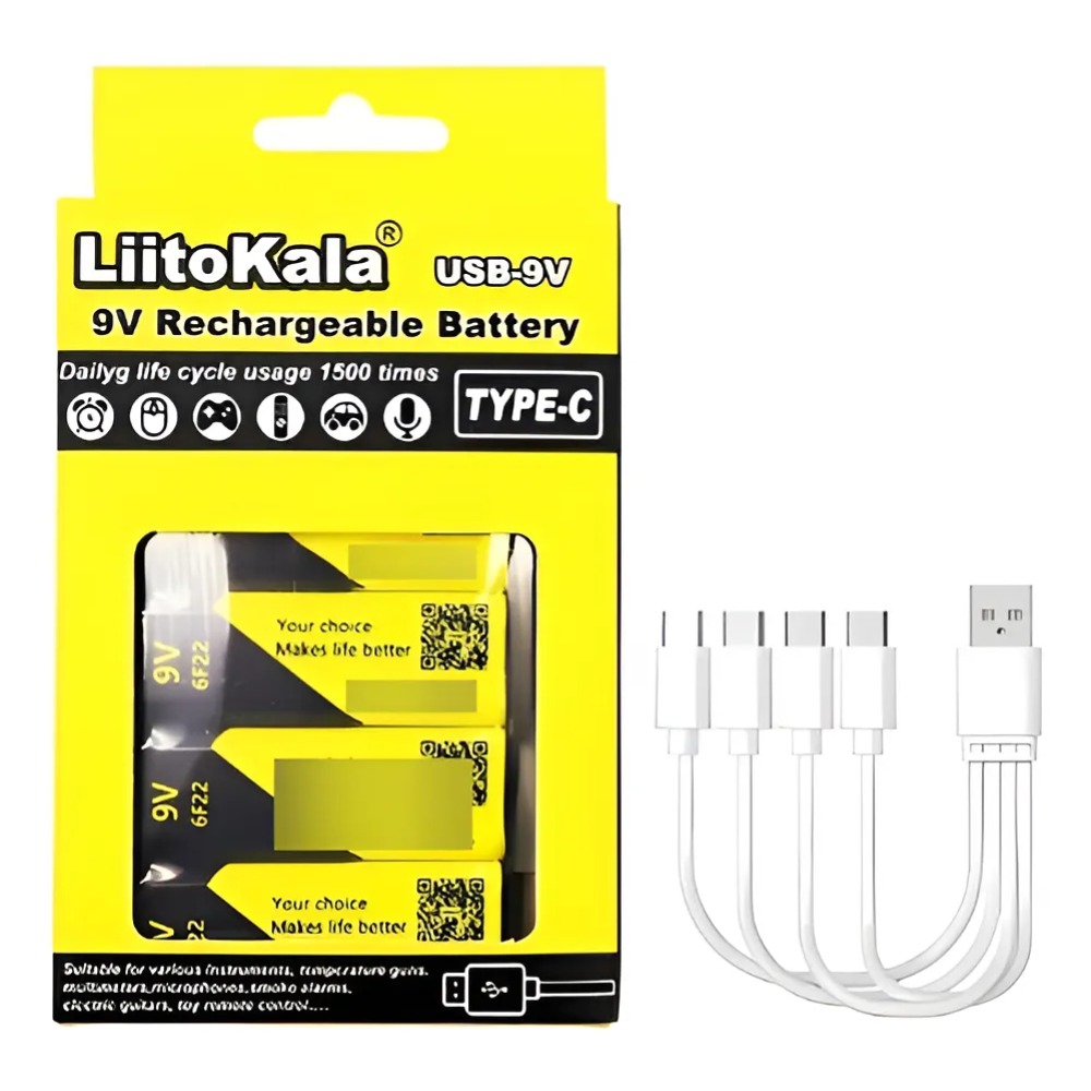 PILA RECARGABLE LIITOKALA 9V 1100MAH USB TIPO C PACK DE 4 - 1
