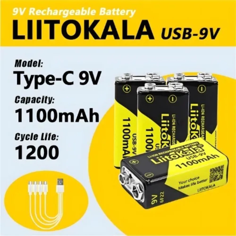 PILA RECARGABLE LIITOKALA 9V 1100MAH USB TIPO C PACK DE 4 - 5