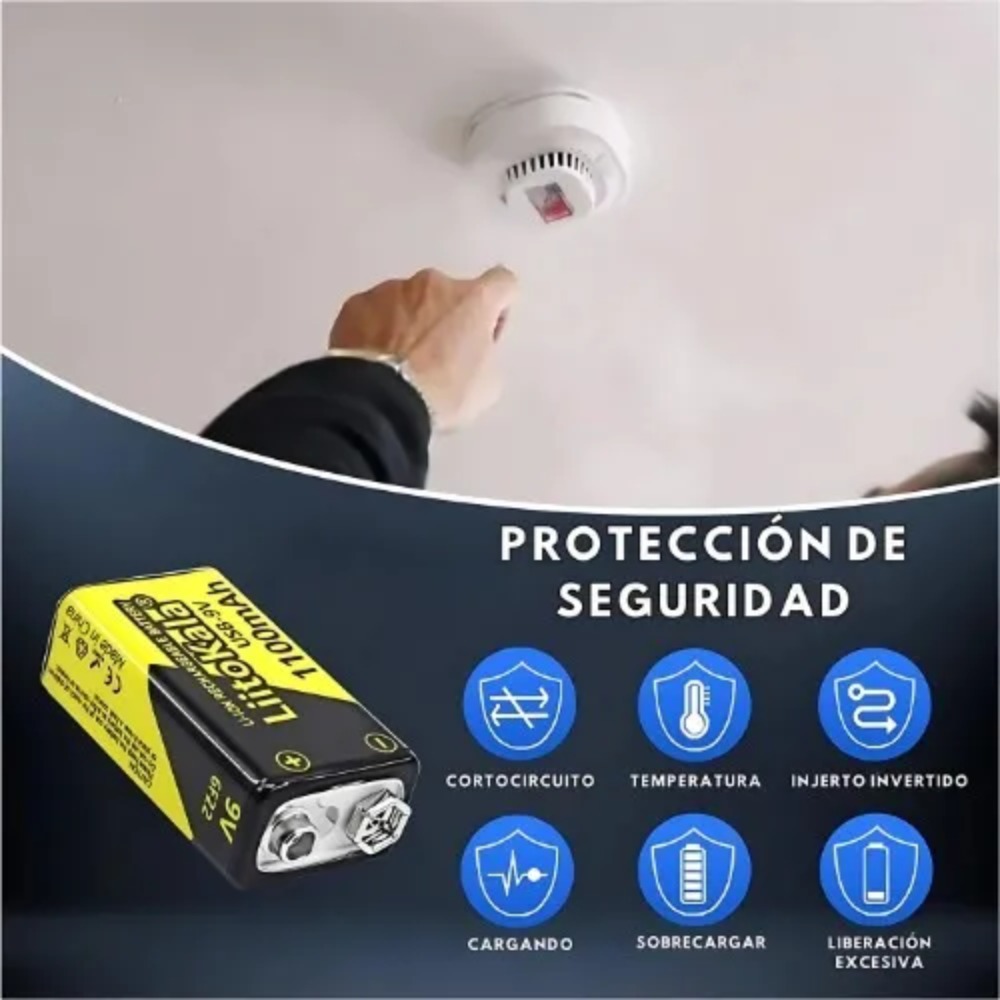 PILA RECARGABLE LIITOKALA 9V 1100MAH USB TIPO C PACK DE 4 - 6