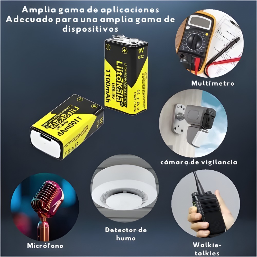 PILA RECARGABLE LIITOKALA 9V 1100MAH USB TIPO C PACK DE 4 - 7