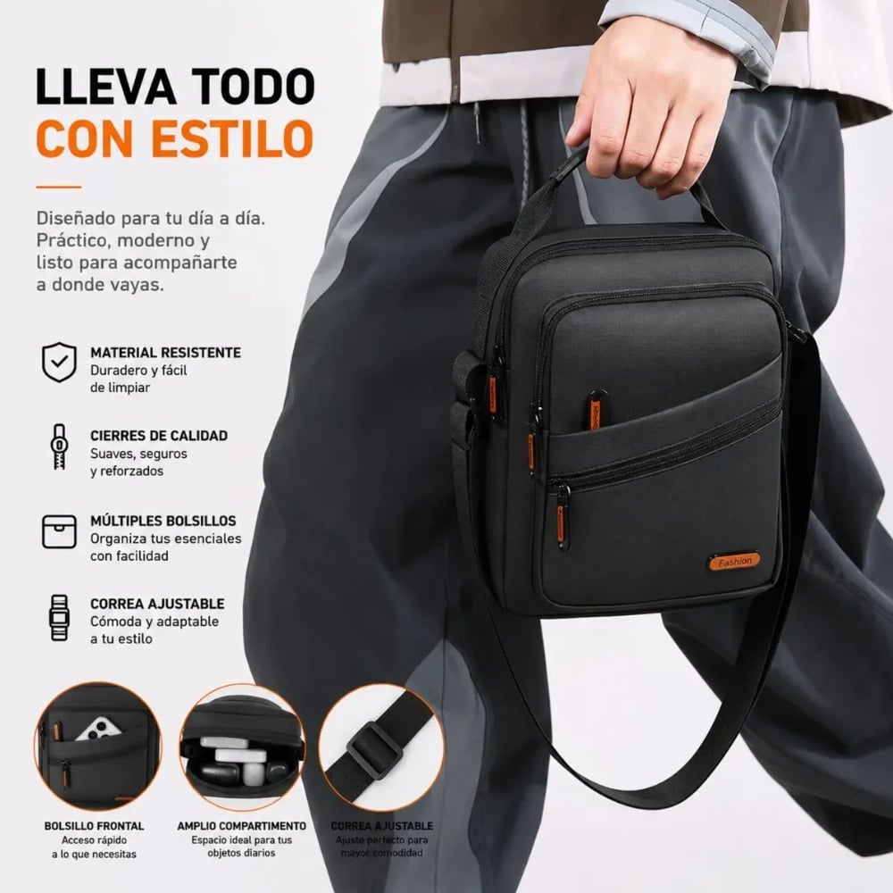 BOLSO MORRAL IMPERMEABLE HOMBRE OXFORD MÚLTIPLES BOLSILLOS - 3