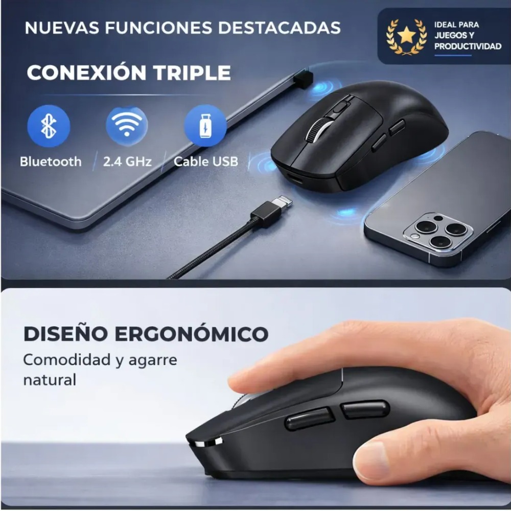 MOUSE INALÁMBRICO RECARGABLE TIPO C PARA LAPTOP PC - 7