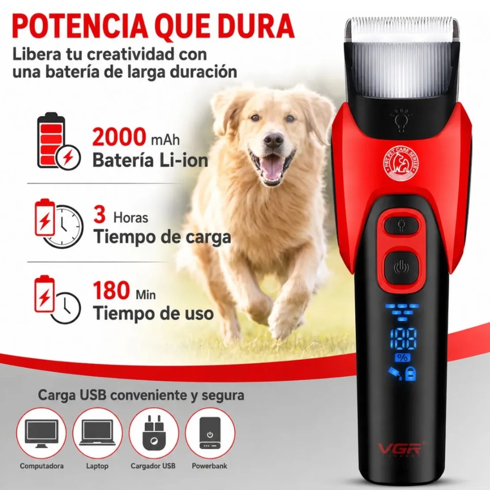 MÁQUINA CORTAR PELO PERROS MASCOTAS VGR V-208 LUZ CERÁMICA - 7