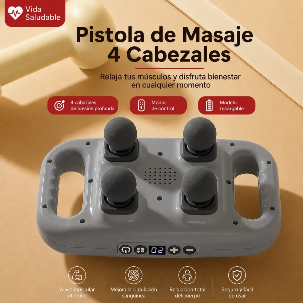 MASAJEADOR RECARGABLE 4 CABEZAS 9 MODOS Y 20 NIVELES - 3